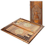 Backgammon carved wooden, model "Worker and Kolkhoz Woman"
